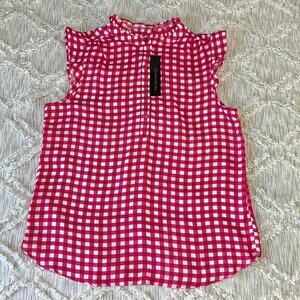 Meg & Margot Gingham Pink and‎ White Ruffled Sleeveless Shirt Size Small